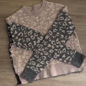 Allsaints Stylish Pink and Gray Leopard Mohair Sweater